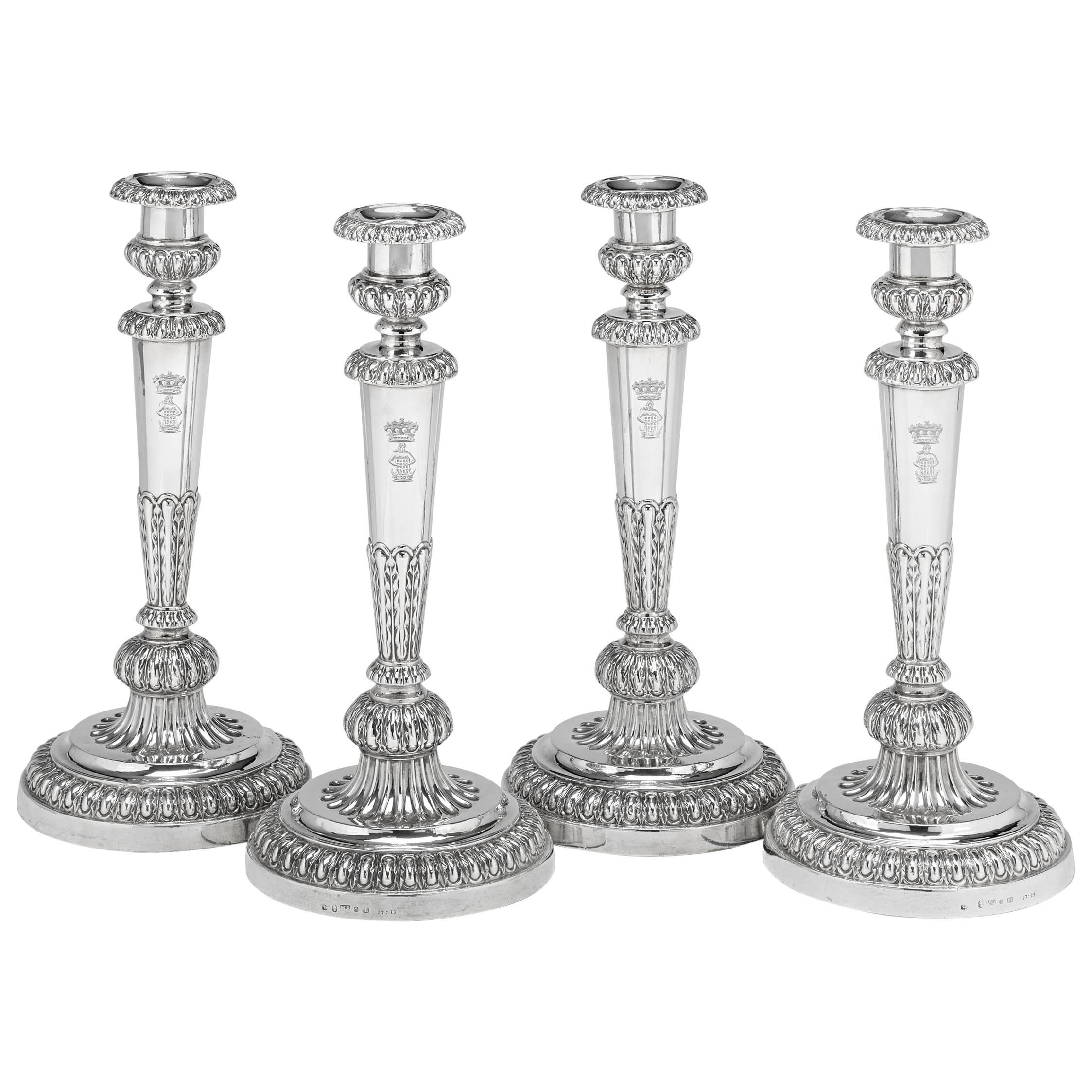 18th Century George III Silver Candlesticks by Matthew Boulton 