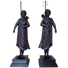 Pair of 19th Century Carved Roman Figure Lamps 1