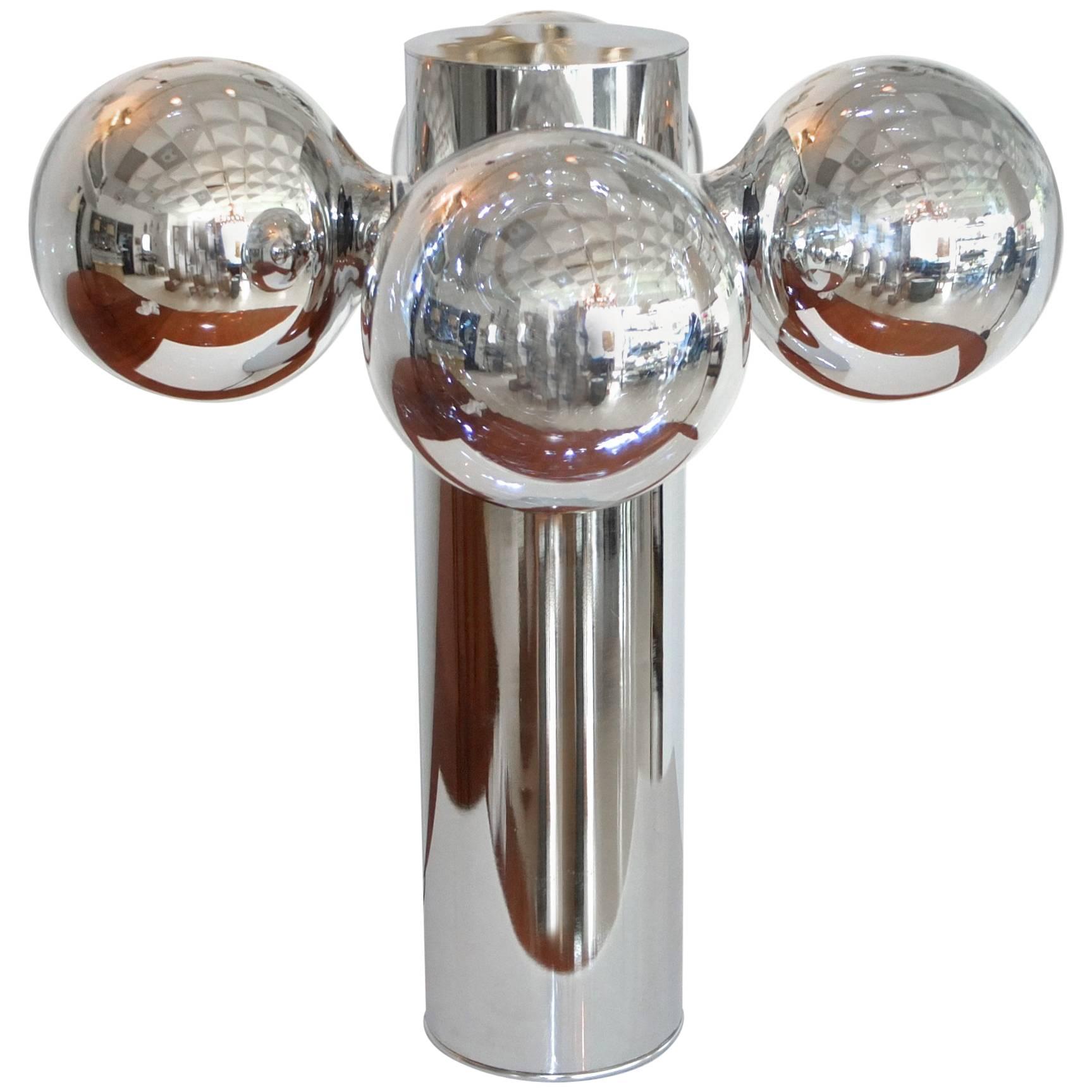 Chrome Cylinder Lamp with Four Chrome Silvered Glass Globe Bulbs, 1970s 