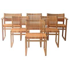 Rare Set of Six Børge Mogensen Oak and Cane Dining Chairs