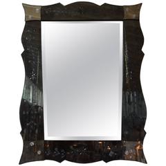 Venetian Mirror With Etched Border And Beveled Center