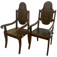 Pair of Unique 19th Century Hand-Painted Moroccan Armchairs