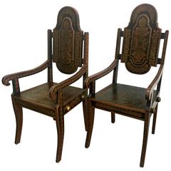 Pair of Unique 19th Century Hand-Painted Moroccan Armchairs 10