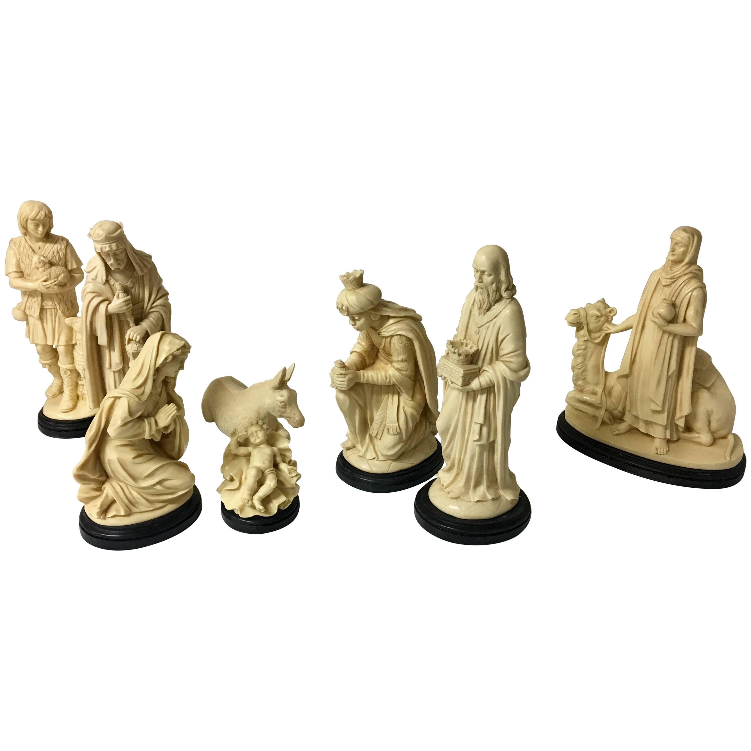 Beautiful Vintage Italian Nativity Set in Resin Signed by G. Ruggeri for Bianchi
