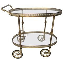 Vintage French Oval Brass Drinks Trolley