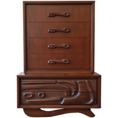 Used Mid-Century Sculptural Tiki Highboy Dresser by Pulaski