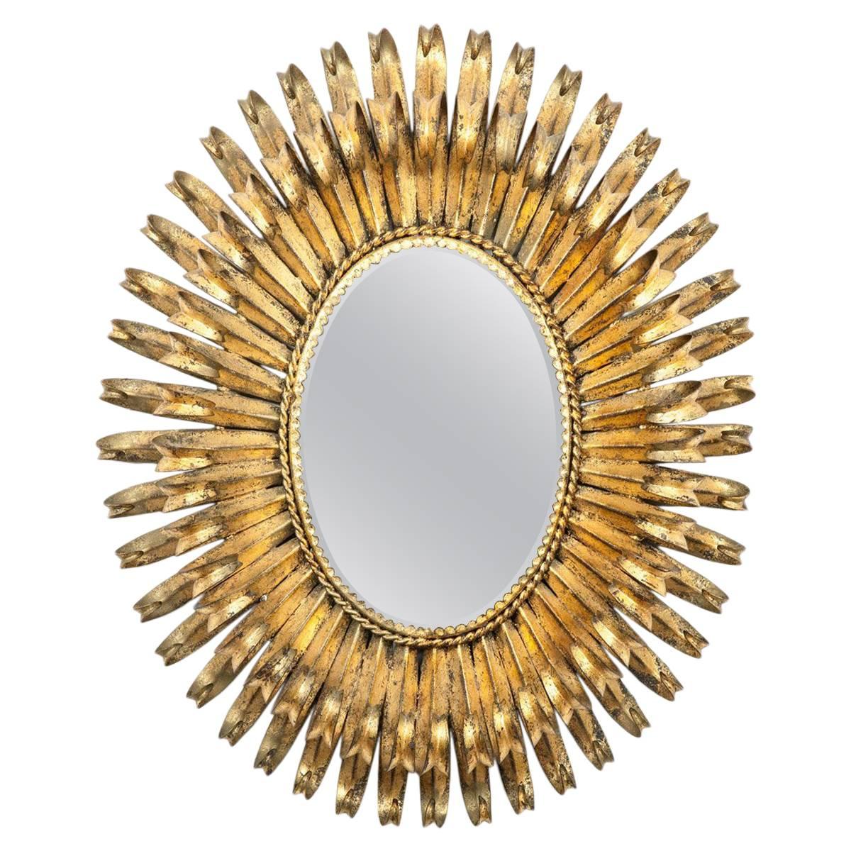 Italian Gilt Metal Oval Mirror by S. Salvadori For Sale