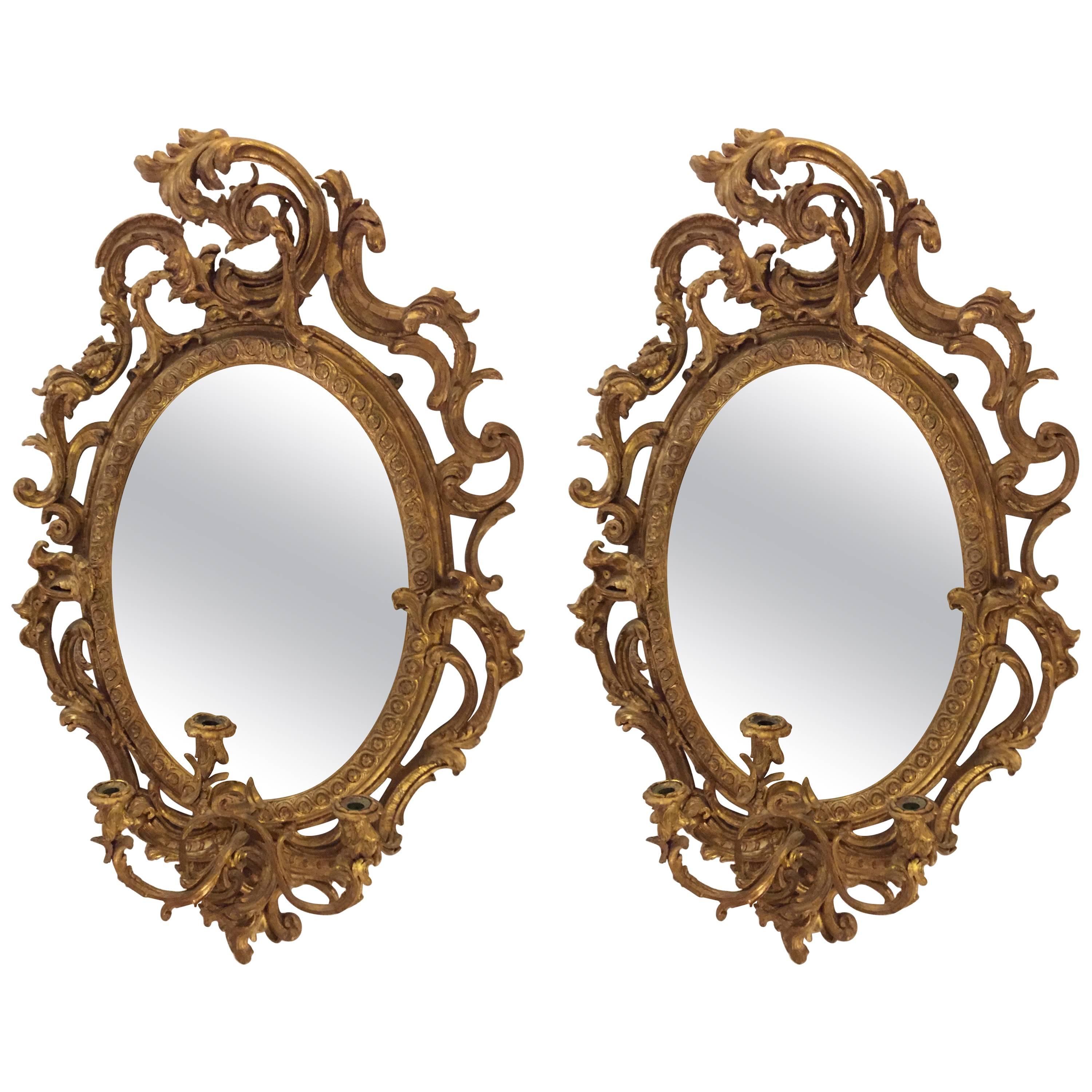 19th Century Pair of French Gilt and Gesso Wall Mirror Sconce