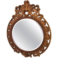 Italian Palatial Gilt Decorated Carved Circular Wall or Console Mirror