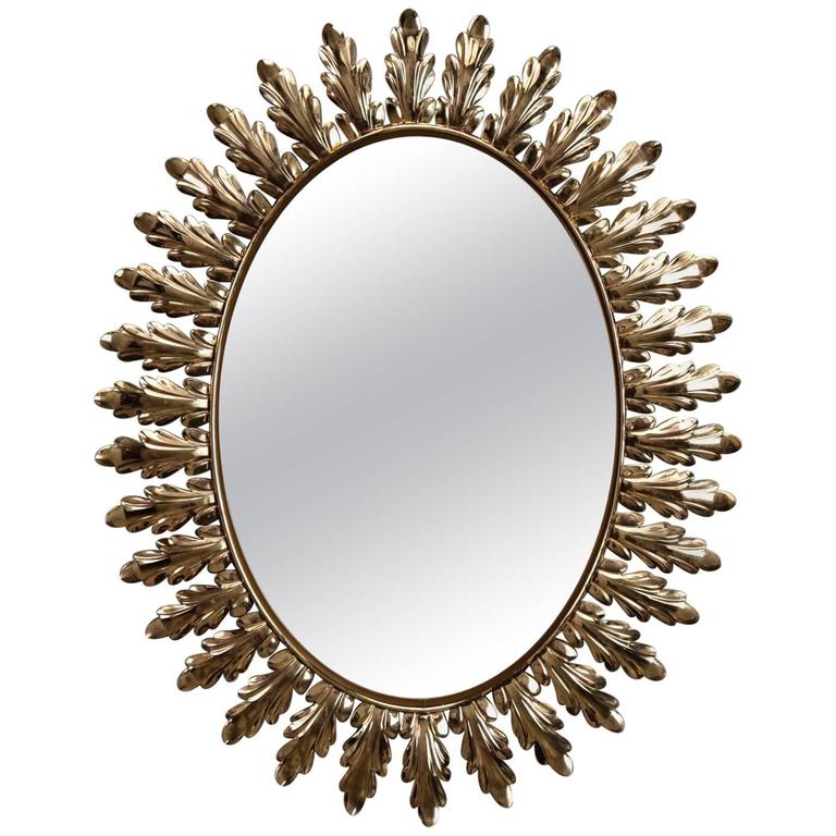 Mid Century Italian Oval Starburst Mirror With Acanthus