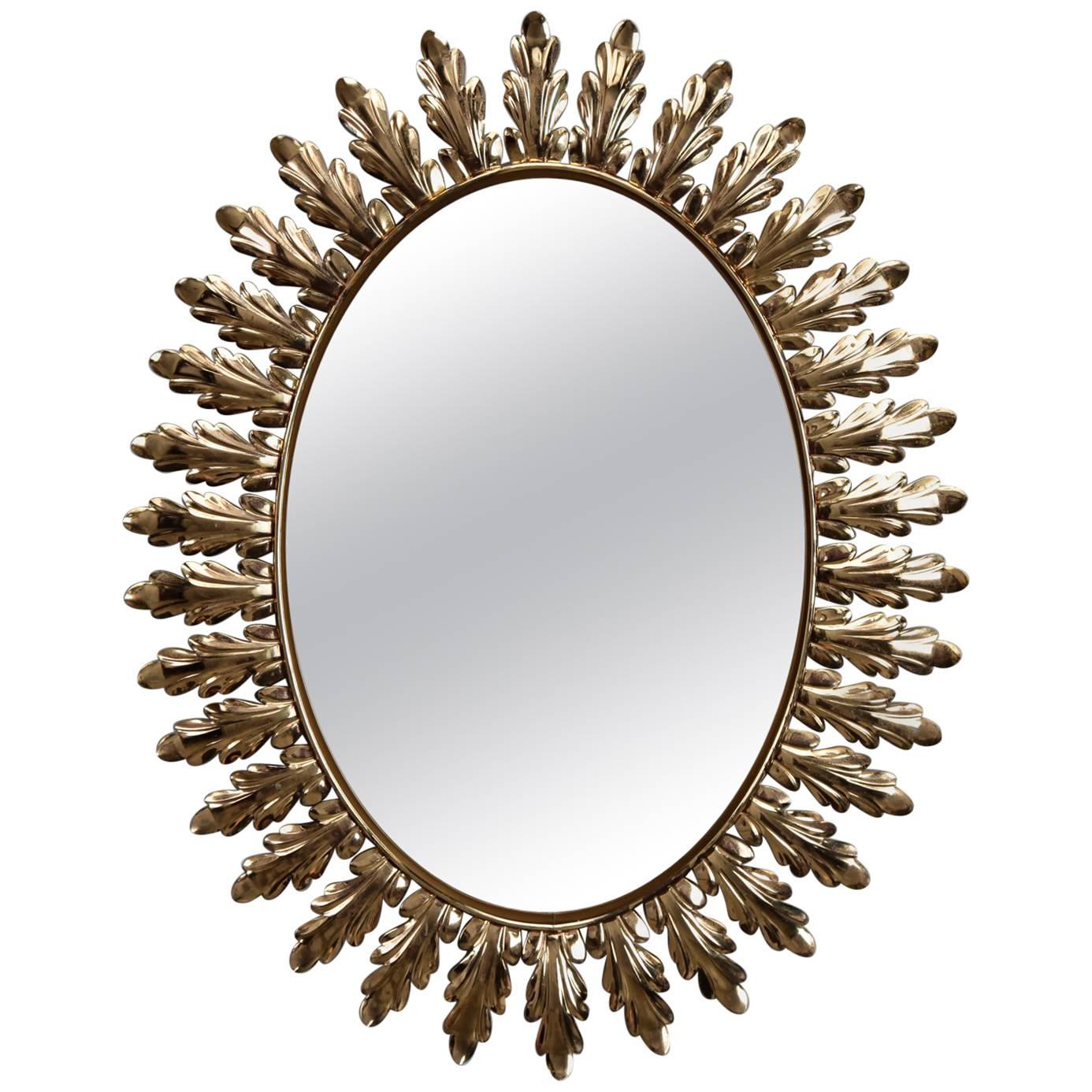 Mid-Century Italian Oval Starburst Mirror with Acanthus Leaves