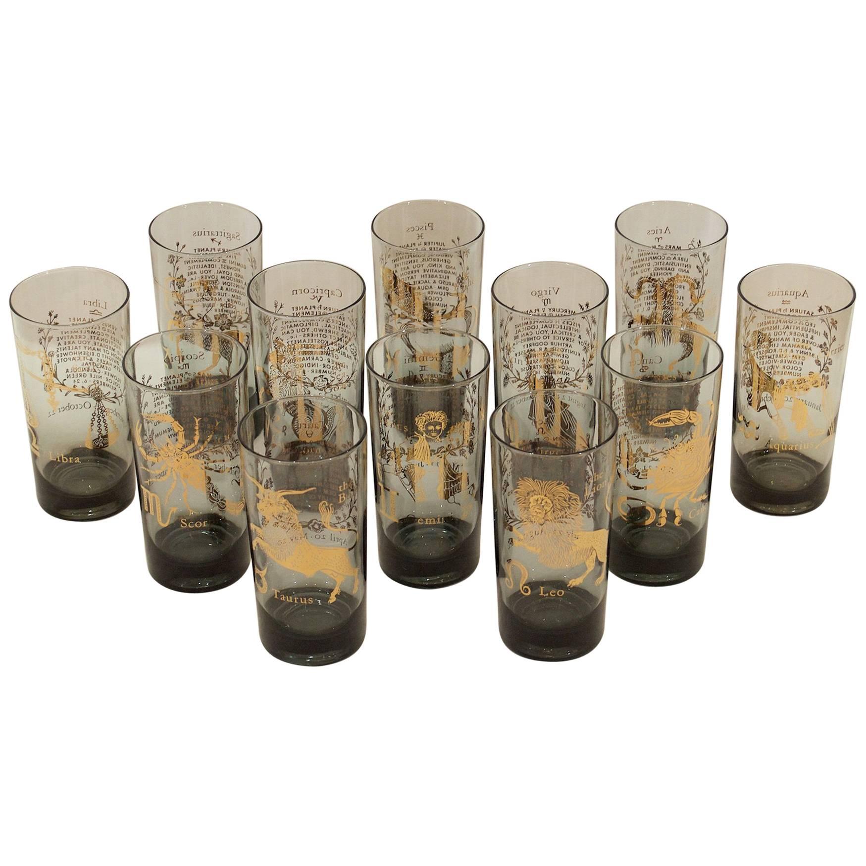 Complete Set of Federal Glass Zodiac Tumblers