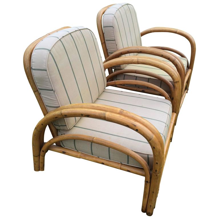Pair of Rattan Lounge Chairs in the style of Paul Frankl at 1stDibs