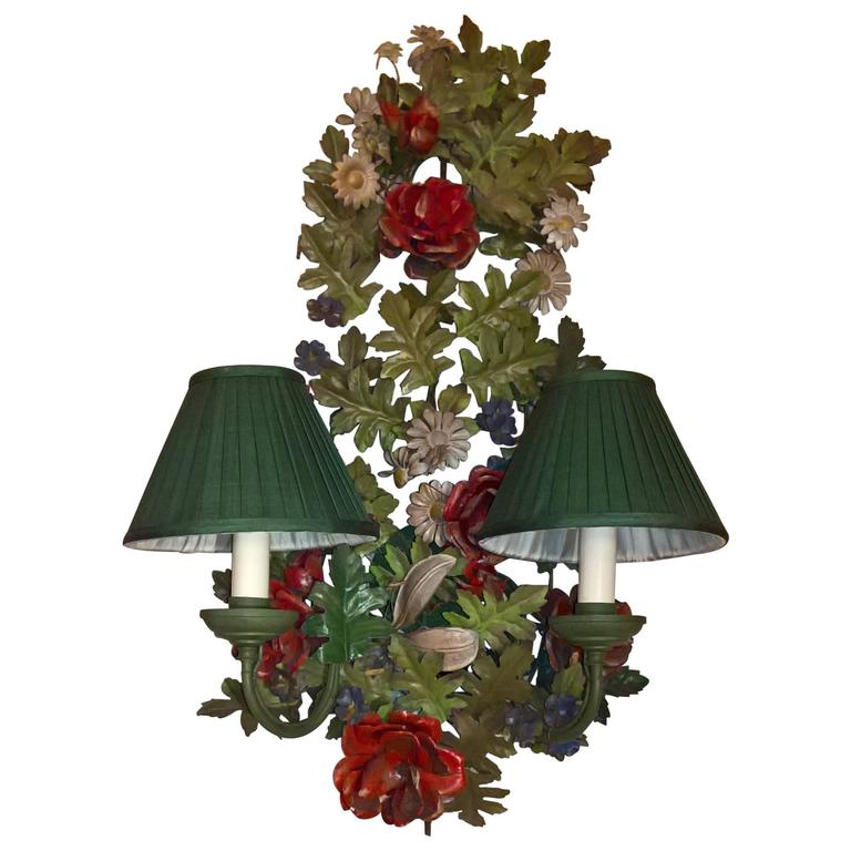 19th Century Black Forest Metal Flower Bouquet Wall Lamp For Sale at 1stdibs