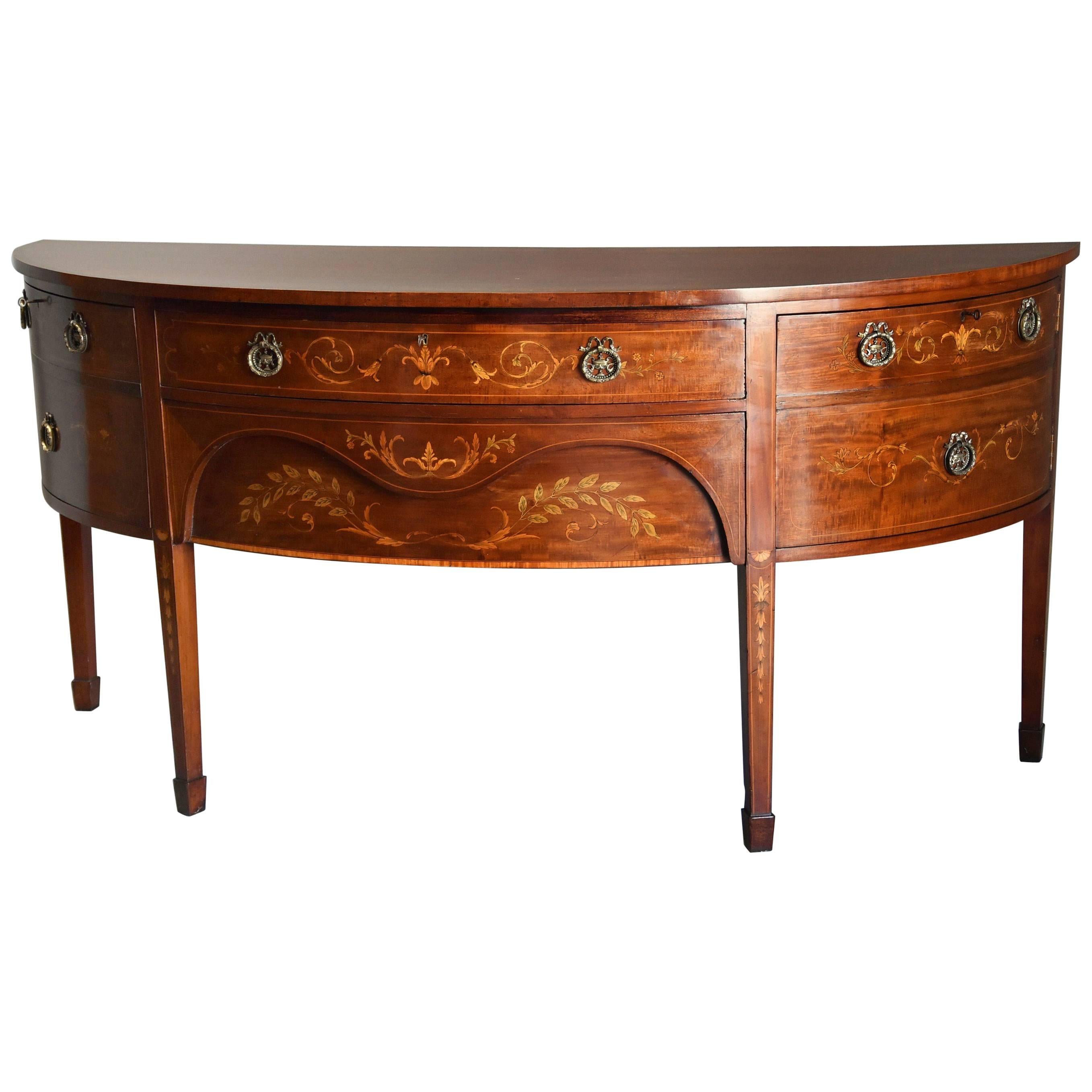 Fine Quality Edwardian Mahogany & Inlaid Bow Front Sideboard by Druce & Co