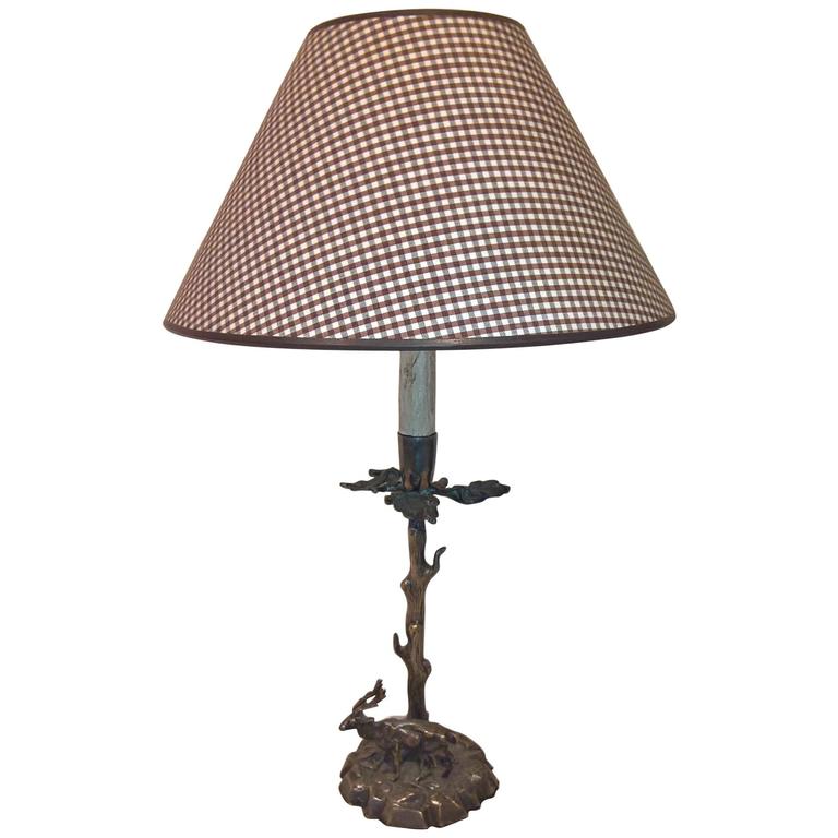 MidCentury French Provincial Metal Table Lamp with Deer Figure For