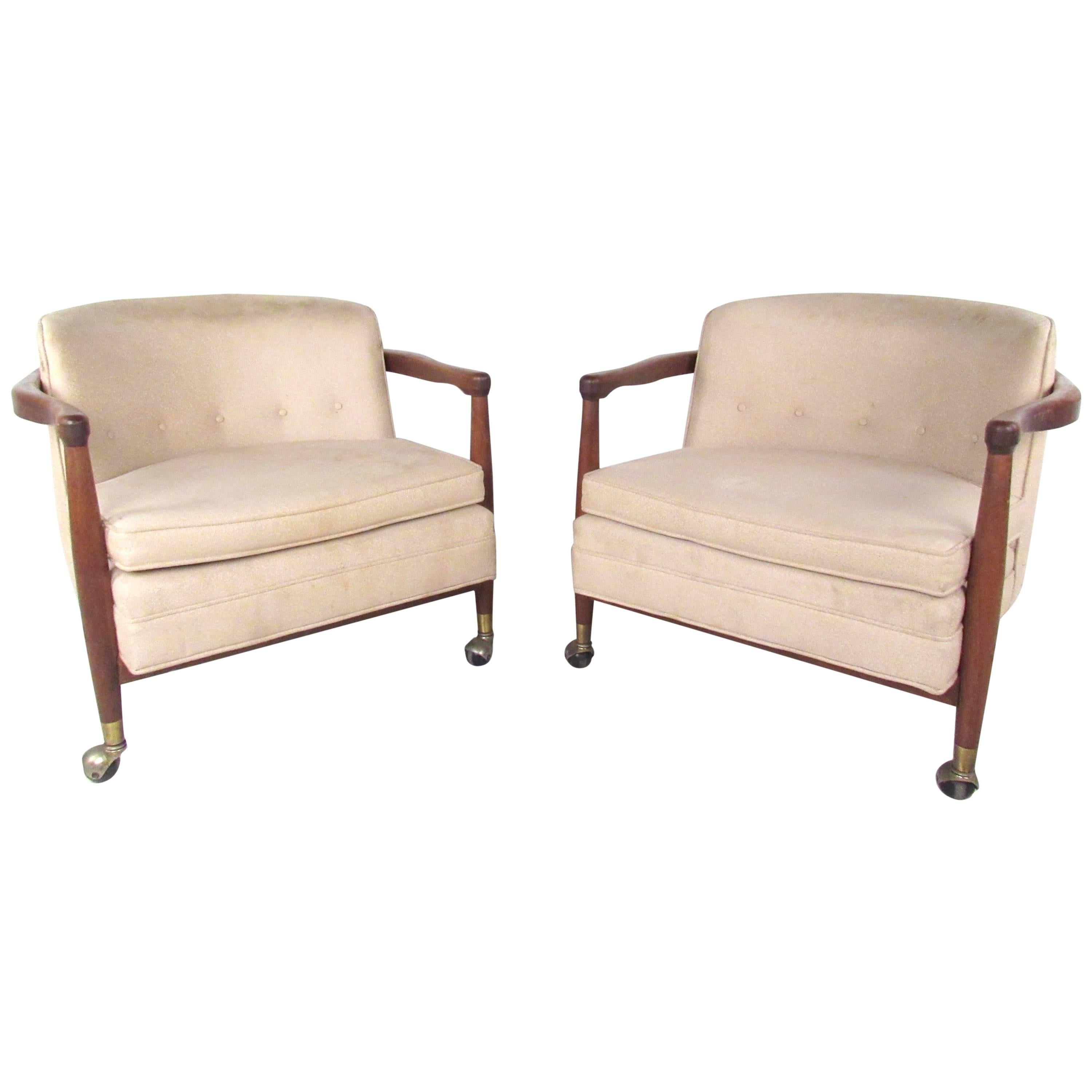 Stylish Pair of Vintage Modern Rolling Armchairs