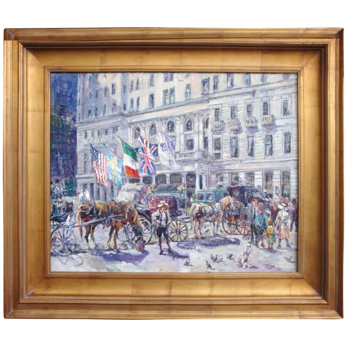 Framed Original New York Plaza Hotel Painting Valery Tsar, 1990 For Sale
