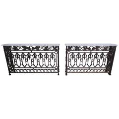 Pair of Wrought Iron Consoles with Carrara Marble Tops