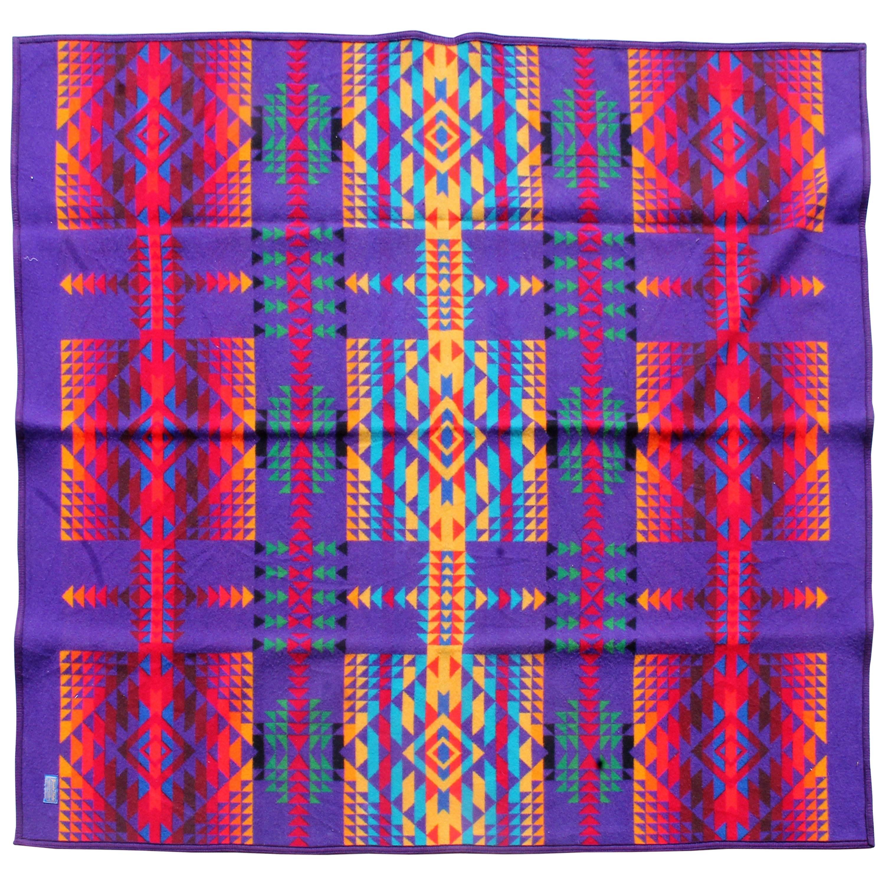 Amazing Colorful Vintage Pendleton Indian Design Camp Blanket