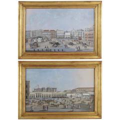Early 19th Century Pair of Italian Gouaches Castel Nuovo & Square from Naples 8