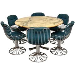 Used Marble and Chrome Dining Table with Six Chrome Swivel Chairs, 1960s