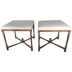 Antique Superb Pair of Large French Napoleon III Cast Iron Stools