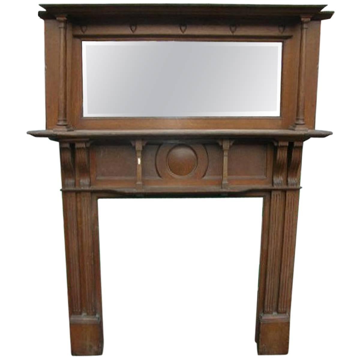 Arts & Crafts Oak Fire Surround by Shapland and Petter with five carved hearts For Sale