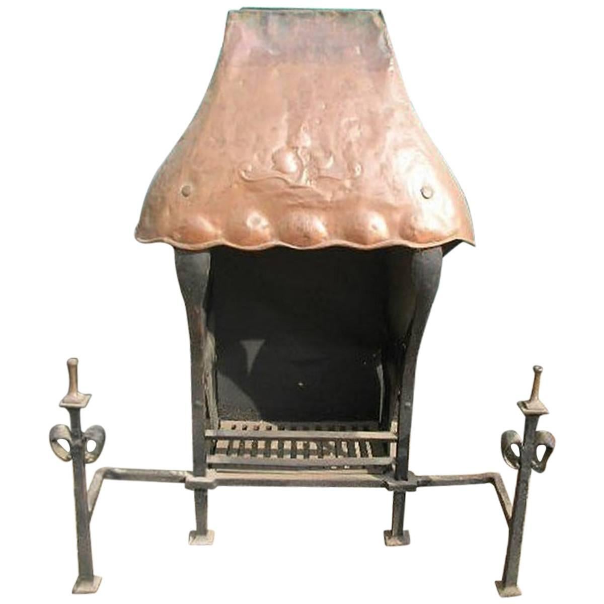 Hand-Forged Iron and Copper Fireplace in the Style of Baillie Scott For Sale