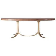 Bespoke Oval Table, Two Slabs of Antique Reclaimed Wood on Sand-Cast Base