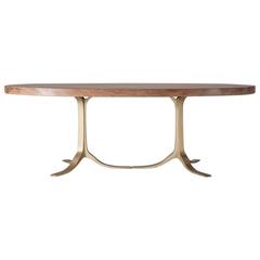 Bespoke Oval Table, Two Slabs of Antique Reclaimed Wood on Sand-Cast Base