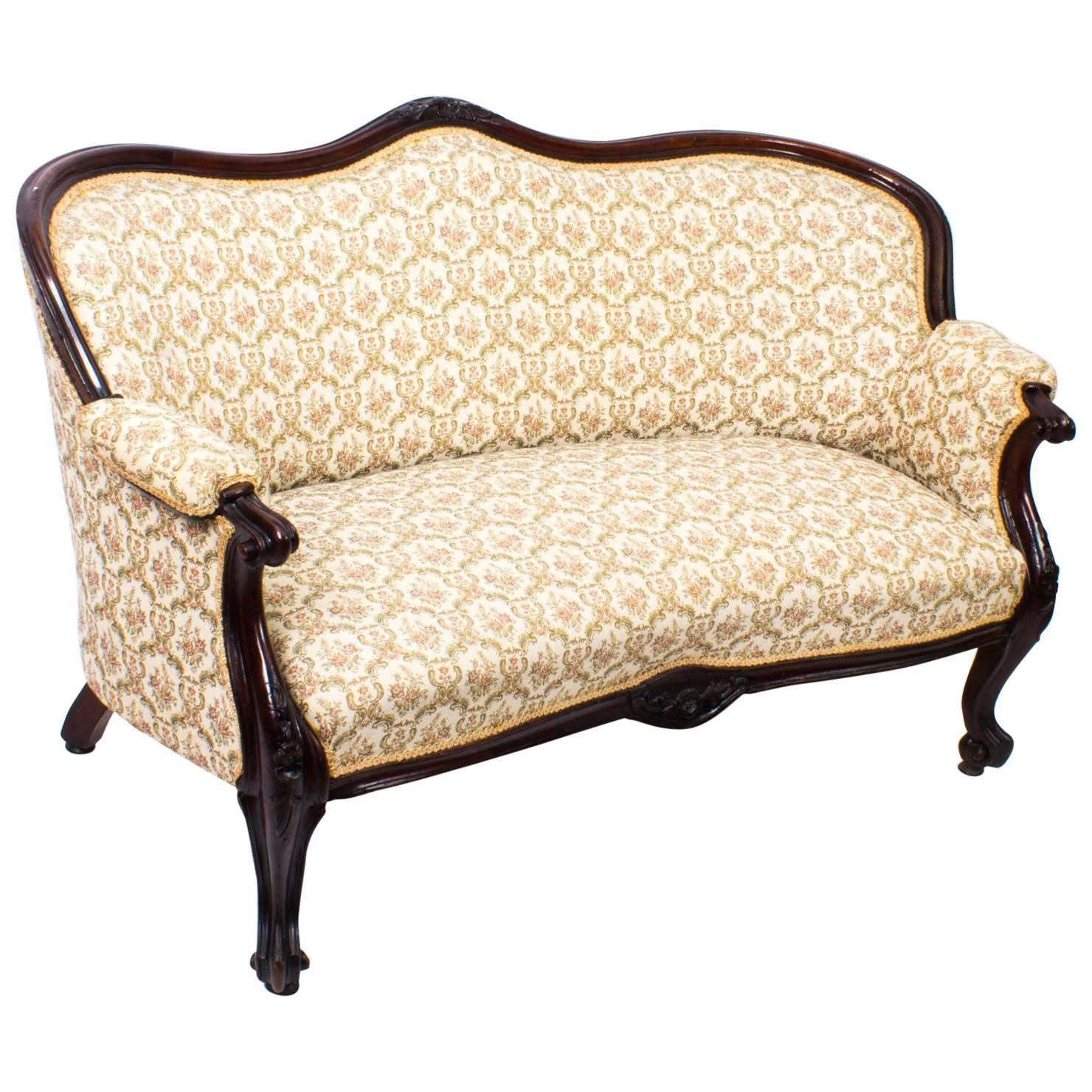 19th Century Victorian Mahogany Two-Seat Settee Sofa