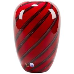 Italian Murano Gino Cenedese Signed Red Art Glass Vase