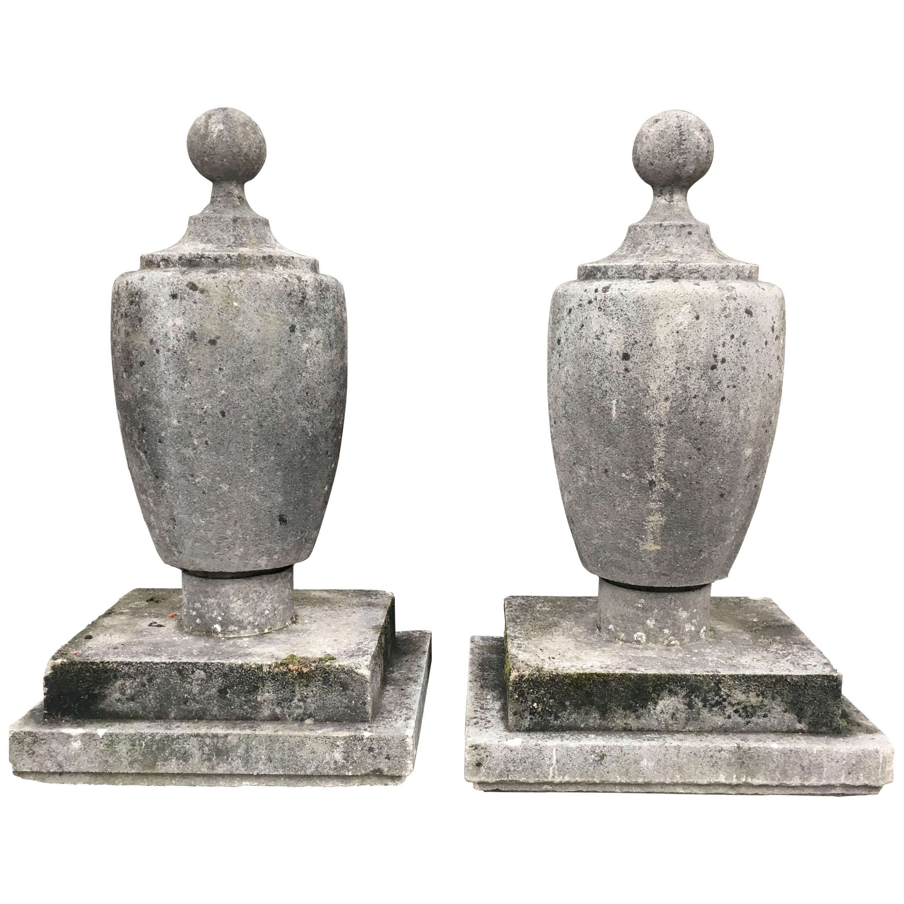 Pair of Large Statuesque English Cast Stone Art Deco Finials