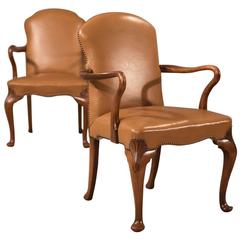 Antique Pair of Armchairs, Edwardian Leather Chairs