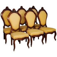 19th Century Group of Six Italian Chairs in Walnut