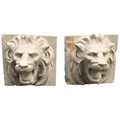 Pair of 19th Century Stoneware Lion Fountain Masks 3