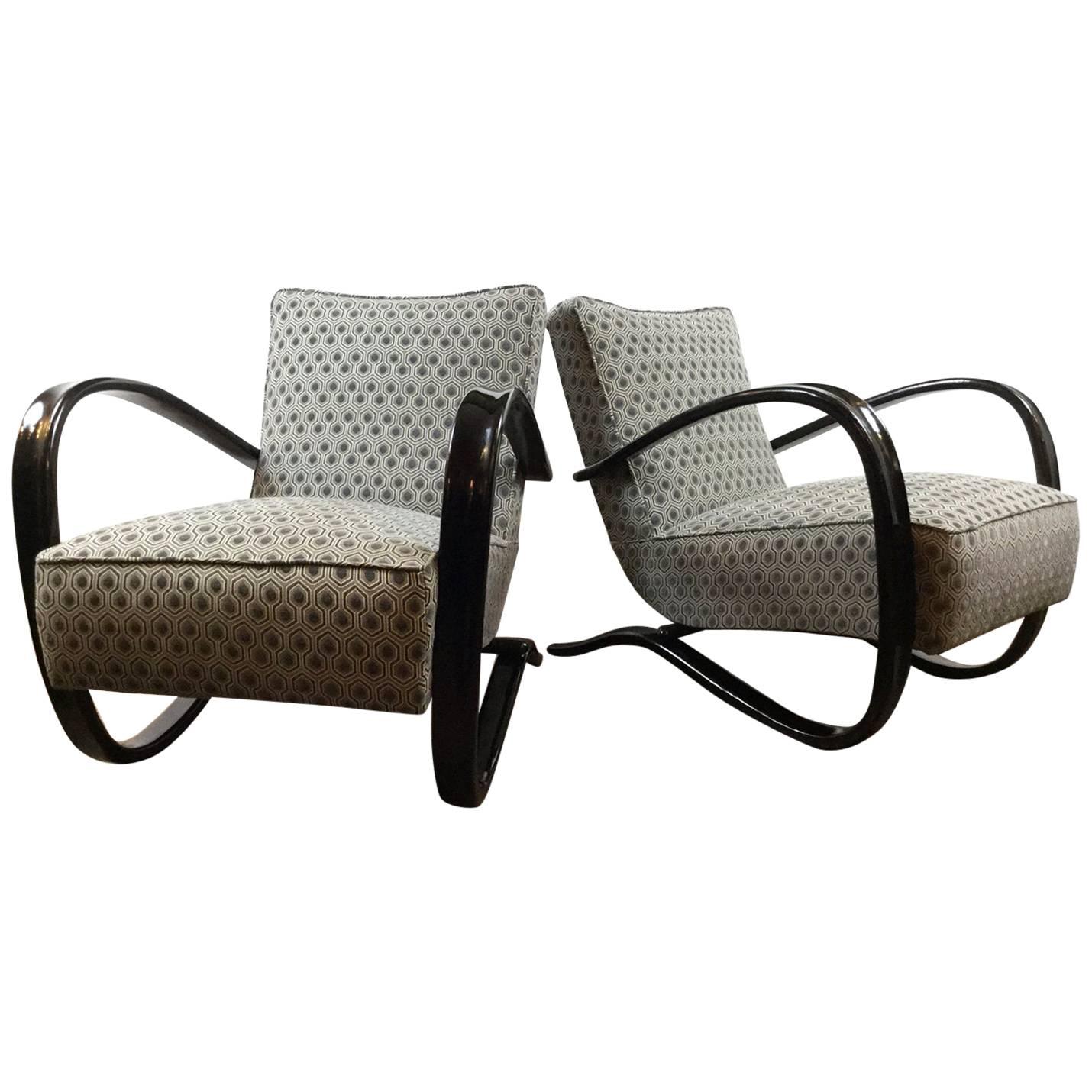Jindrich Halabala pair of lounge chairs H269 For Sale