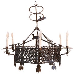 19th Century Spanish Wrought Iron Chandelier