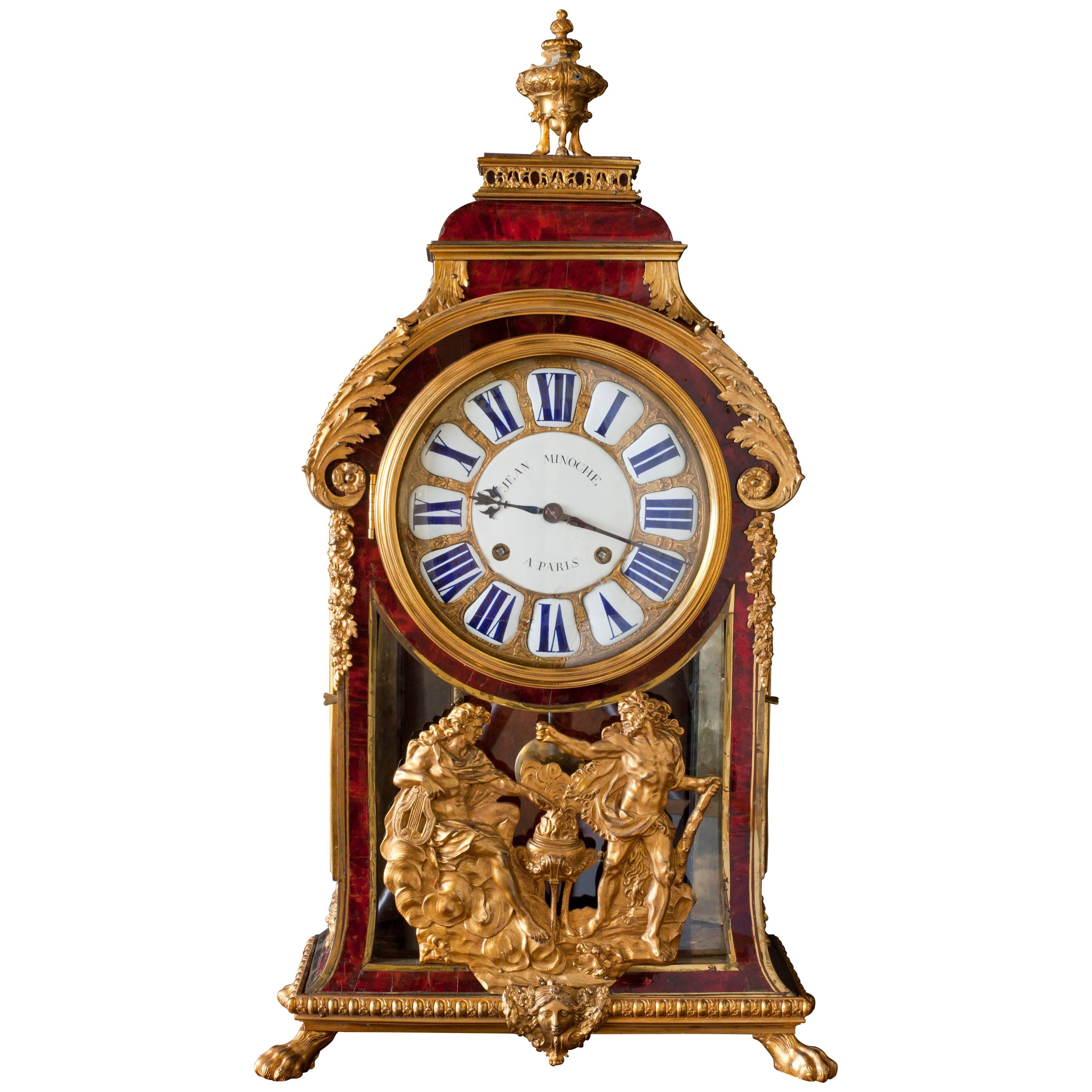 French Louis XIV Tortoiseshell Boulle Clock For Sale