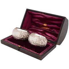 Antique Cased Pair of 19th Century Victorian Silver Napkin Rings, Birmingham, 1899