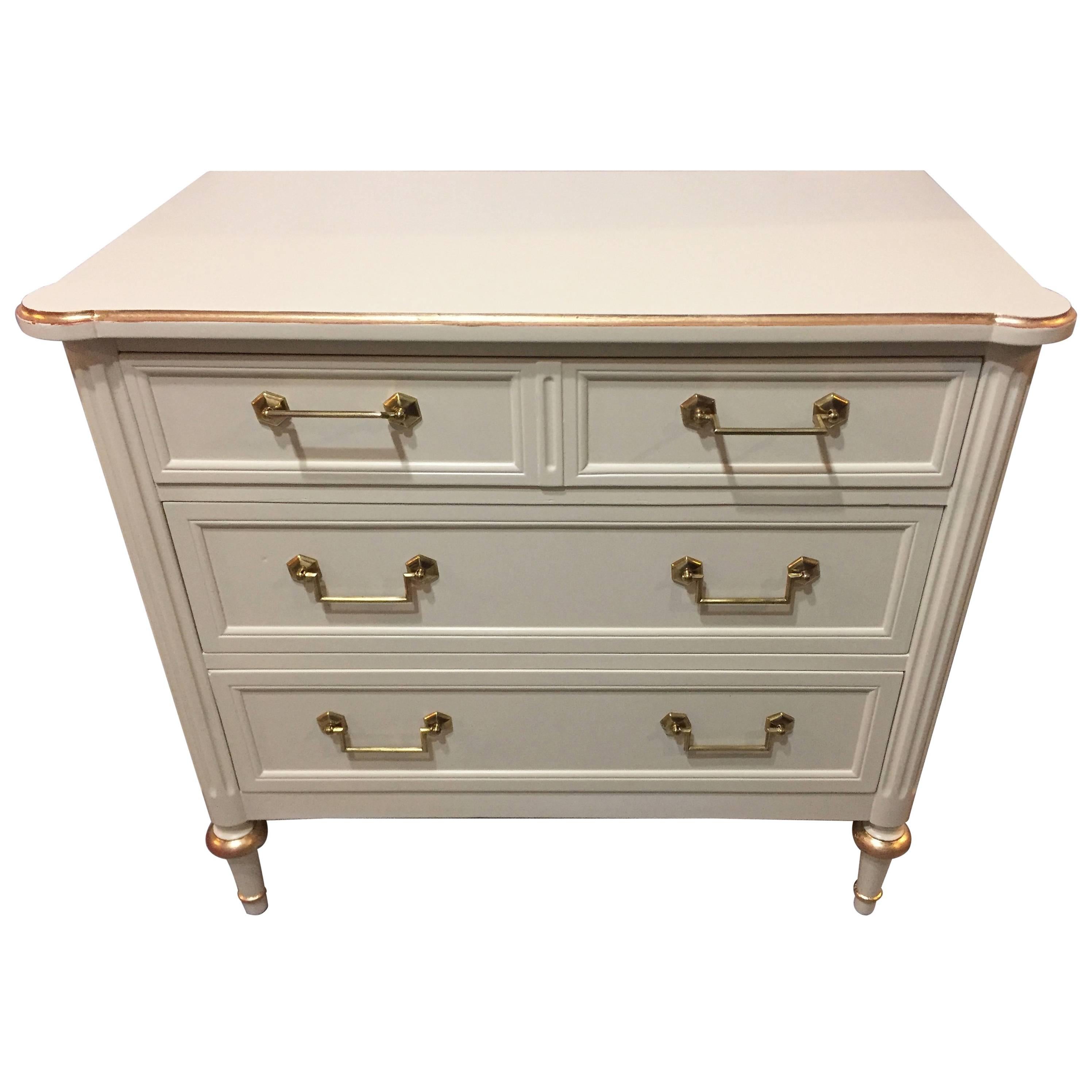 Parcel Paint and Gilt Decorated Commode Nightstand Manner of Jansen
