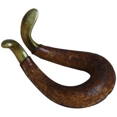 Carl Auböck II 1950s Vintage Leather and Brass Sculptural Pipe Rest