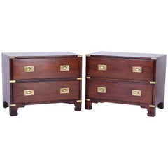 Vintage Pair of Campaign Style Mahogany Nightstands or Chests