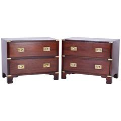 Pair of Campaign Style Mahogany Nightstands or Chests 3