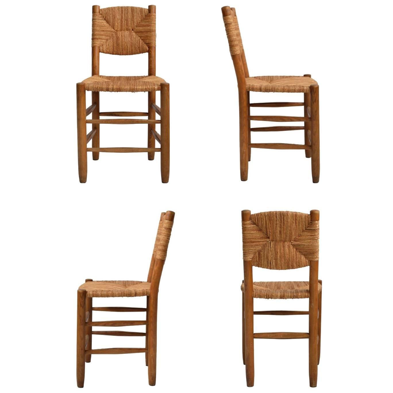 Set of Four Charlotte Perriand Bauche Dining Chairs, Mid-Century, France 