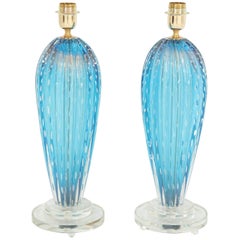 Pair of Blue Murano Glass Lamps