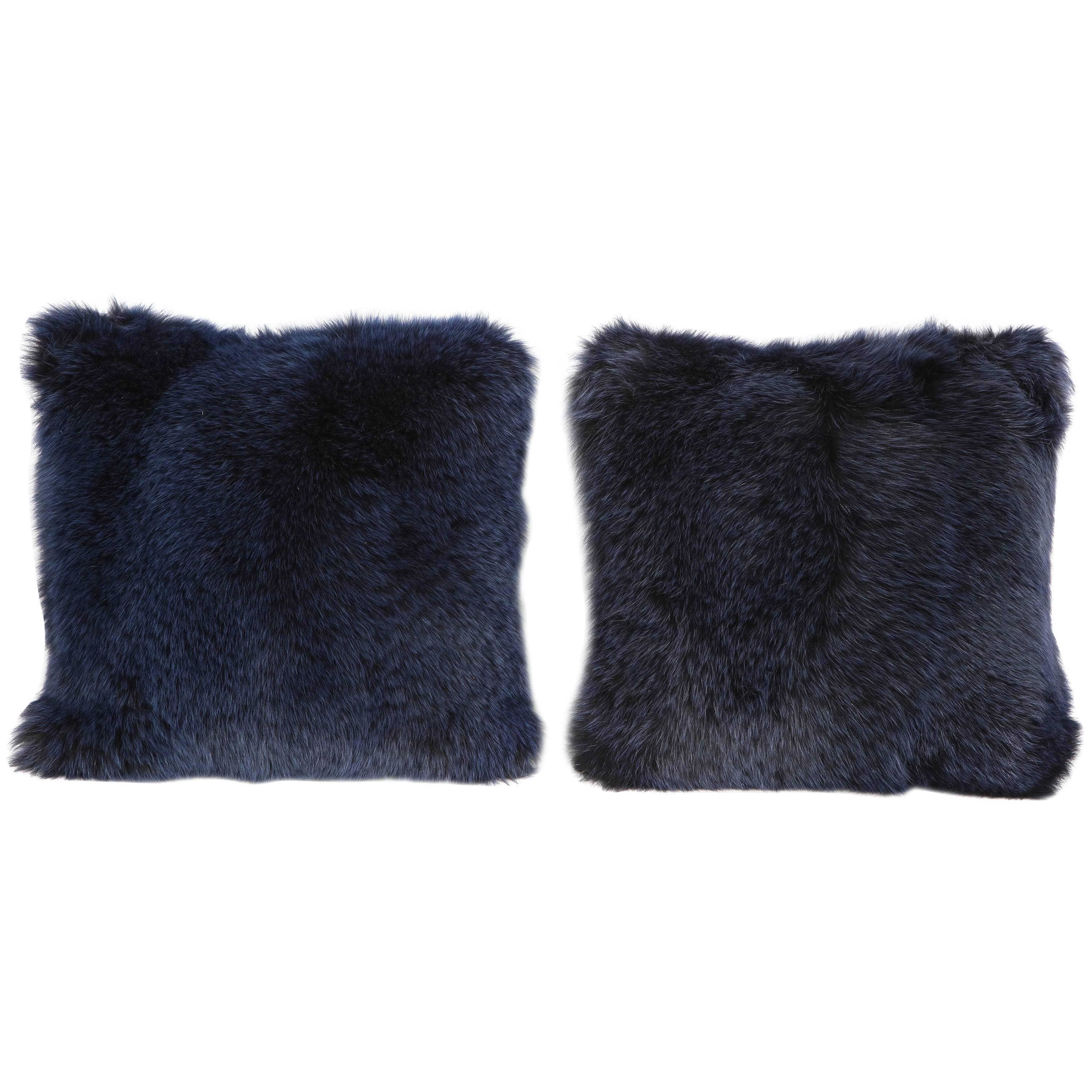 Pair of Navy Fur Pillows