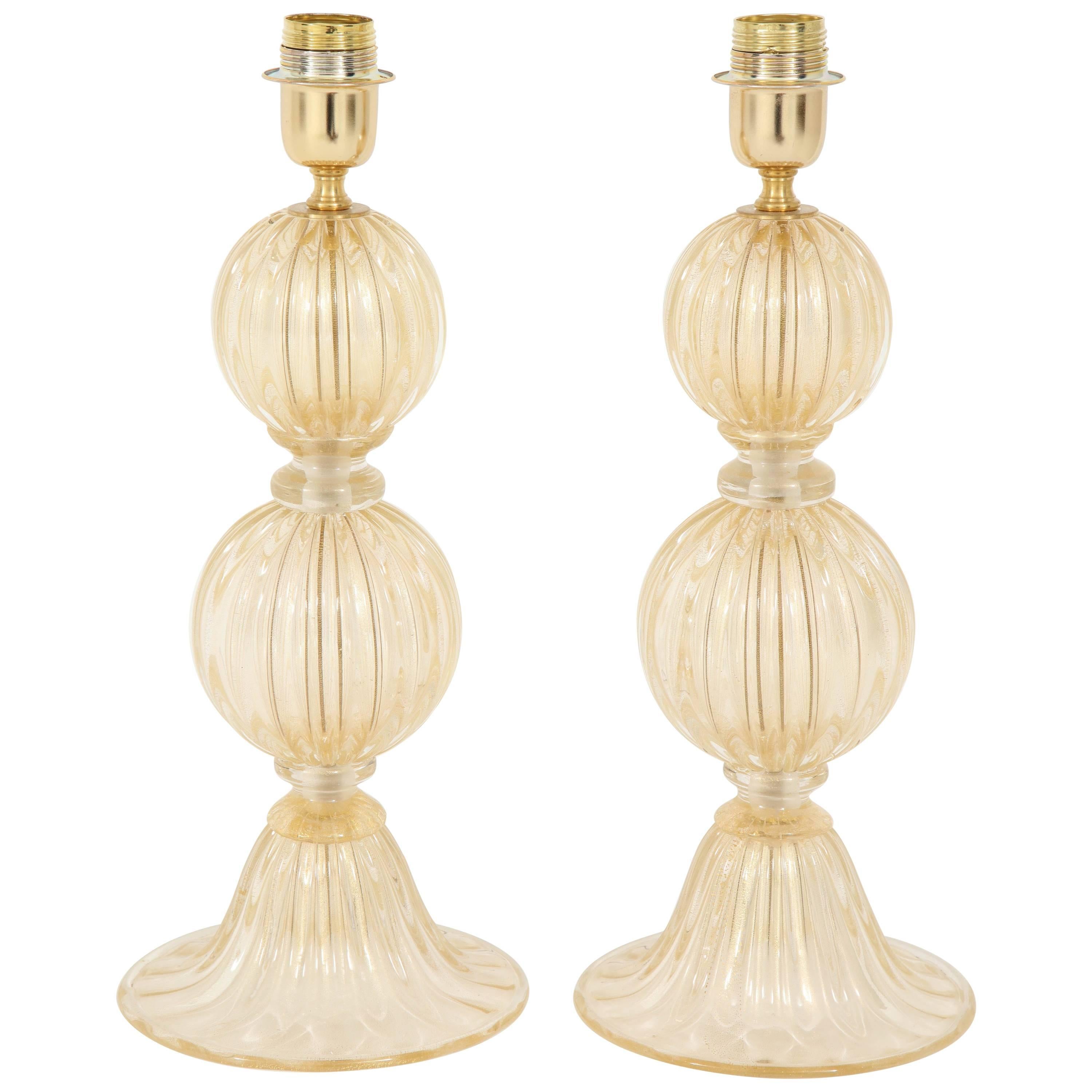 Pair of Gold Murano Glass Lamps