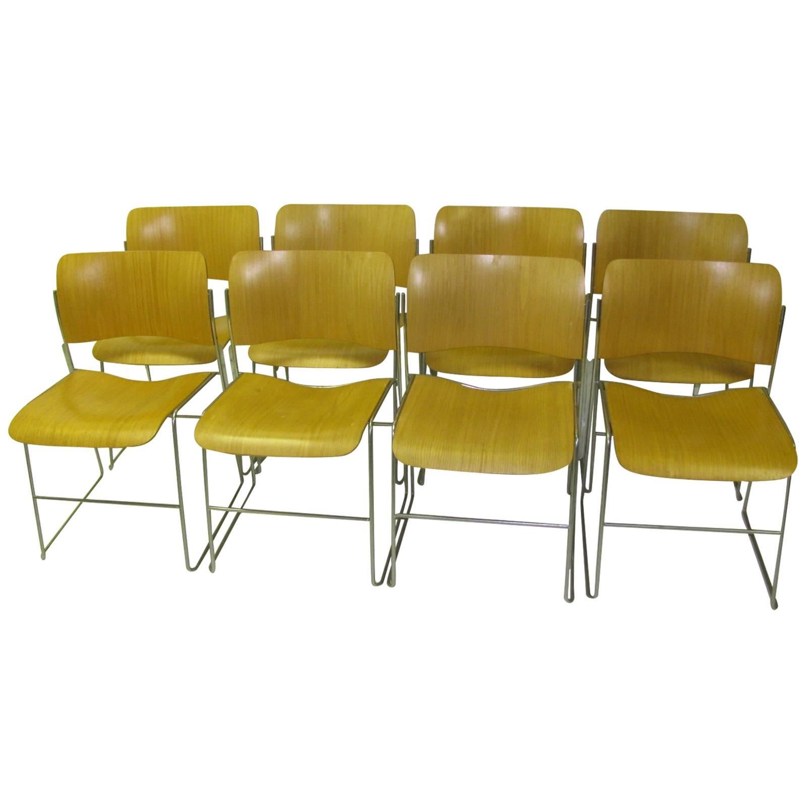 Set of Eight Mid-Century Modern 40/4 Blonde Ash Dining Chairs by David Rowland
